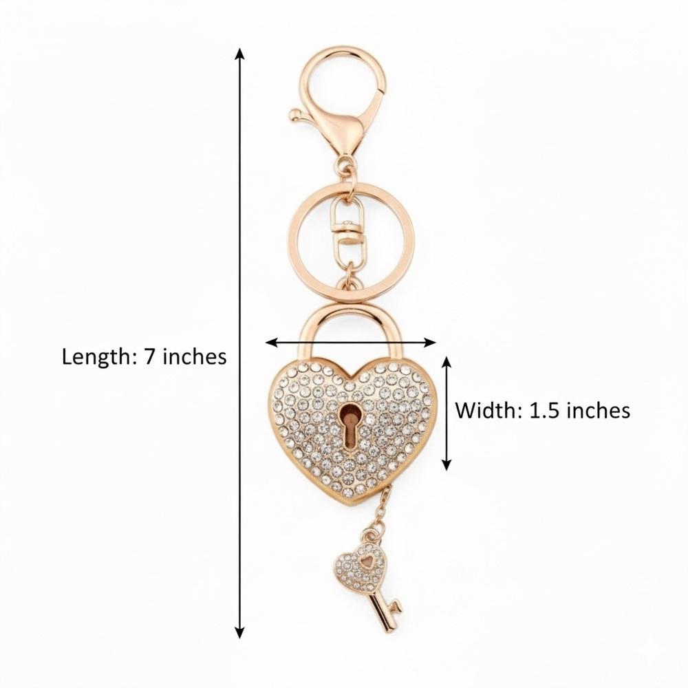 Heart Shaped Lock Keychain with Rhinestone - Picture 4 of 5